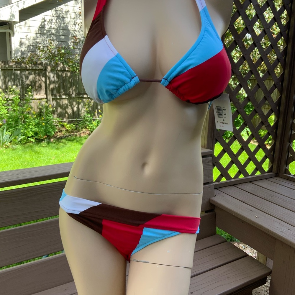 Island Soul Women’s Swimsuit Bikini Set Color lock Cheeky Coverage Sz M JRS